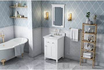 Chatham 24'' White Vanity, White Carrara Marble Vanity Top, undermount rectangle bowl VKITCHA24WHWCR
