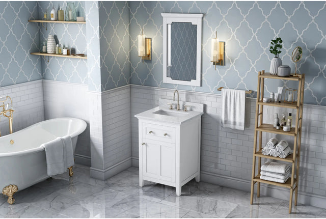 Chatham 24'' White Vanity, White Carrara Marble Vanity Top, undermount rectangle bowl VKITCHA24WHWCR