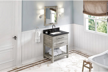 Wavecrest 30'' Weathered Grey Vanity, Black Granite Vanity Top, undermount rectangle bowl VKITWAV30WGBGR