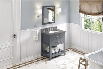 Wavecrest 30'' Grey Vanity, Boulder Cultured Marble Vanity Top, undermount rectangle bowl VKITWAV30GRBOR