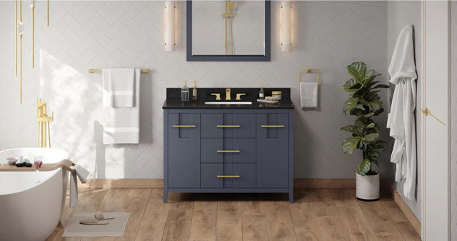 Katara 48'' Blue Steel Vanity, Black Granite Vanity Top, undermount rectangle bowl VKITKAT48BSBGR