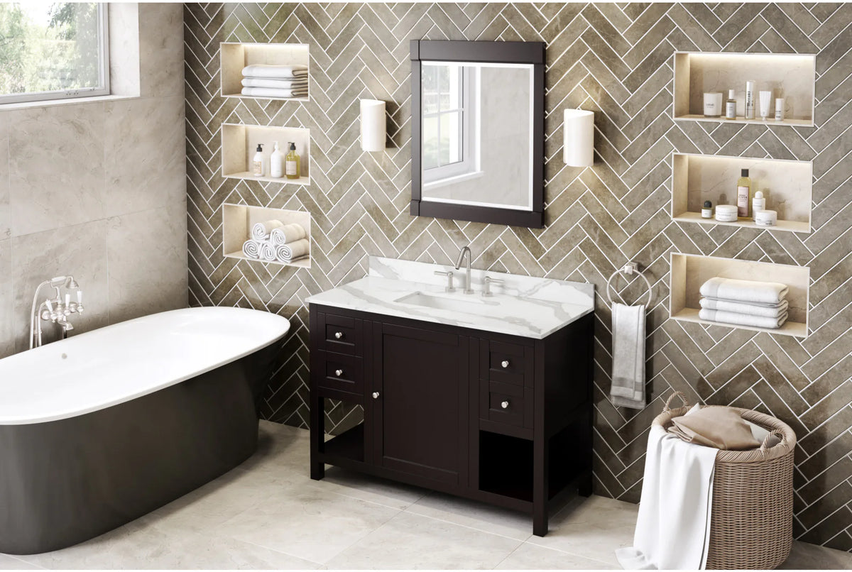 Astoria 48'' Espresso Vanity, Calacatta Vienna Quartz Vanity Top, undermount rectangle bowl VKITAST48ESCQR