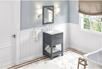 Wavecrest 24'' Grey Vanity, White Carrara Marble Vanity Top, undermount rectangle bowl VKITWAV24GRWCR