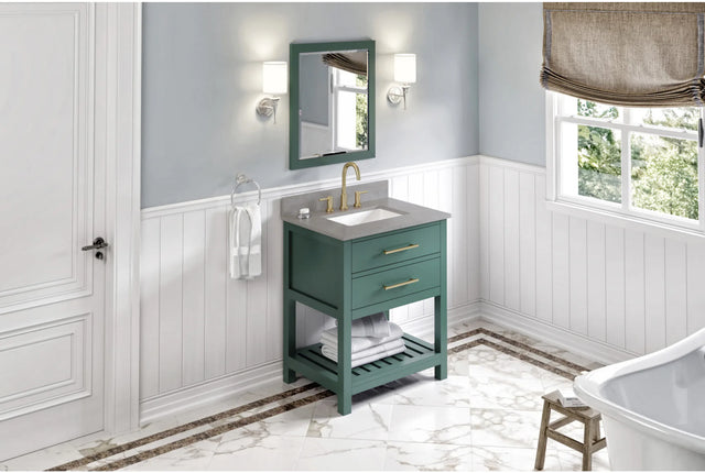 Wavecrest 30'' Forest Green Vanity, Steel Grey Cultured Marble Vanity Top, undermount rectangle bowl VKITWAV30GNSGR