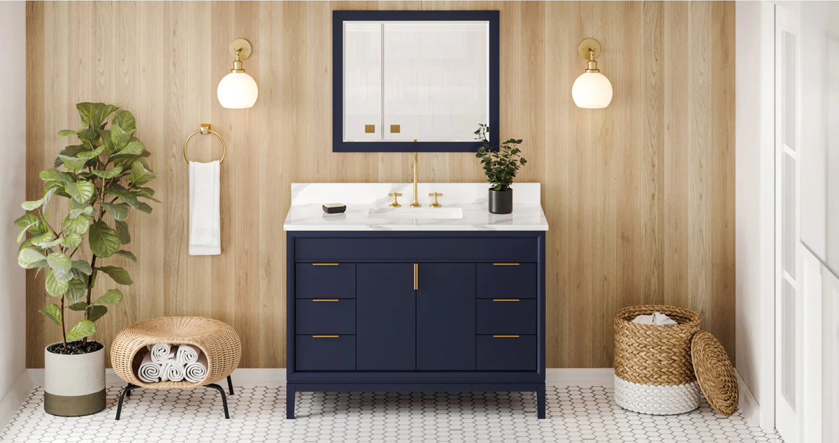 Theodora 48'' Hale Blue Vanity, Calacatta Vienna Quartz Vanity Top, undermount rectangle bowl VKITTHE48BLCQR