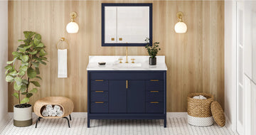 Theodora 48'' Hale Blue Vanity, Calacatta Vienna Quartz Vanity Top, undermount rectangle bowl VKITTHE48BLCQR