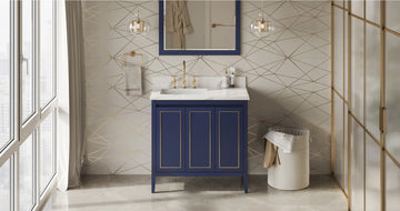 Percival 36'' Hale Blue Vanity, left offset, Calacatta Vienna Quartz Vanity Top, undermount rectangle bowl VKITPER36BLCQR