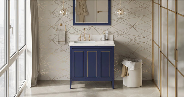 Percival 36'' Hale Blue Vanity, left offset, Calacatta Vienna Quartz Vanity Top, undermount rectangle bowl VKITPER36BLCQR