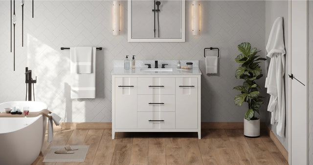 Katara 48'' White Vanity, White Carrara Marble Vanity Top, undermount rectangle bowl VKITKAT48WHWCR