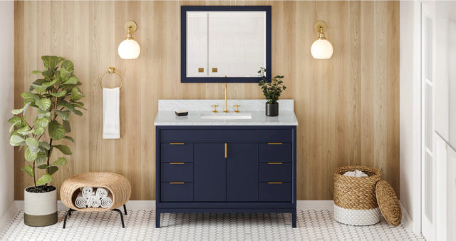 Theodora 48'' Hale Blue Vanity, White Carrara Marble Vanity Top, undermount rectangle bowl VKITTHE48BLWCR