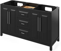 Cade 60'' Black Vanity, double bowl, Steel Grey Cultured Marble Vanity Top, two undermount rectangle bowls VKITCAD60BKSGR