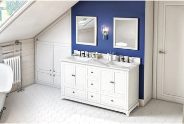 Addington 60'' White Vanity, double bowl, Calacatta Vienna Quartz Vanity Top, two undermount rectangle bowls VKITADD60WHCQR