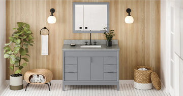 Theodora 48'' Grey Vanity, Steel Grey Cultured Marble Vanity Top, undermount rectangle bowl VKITTHE48GRSGR