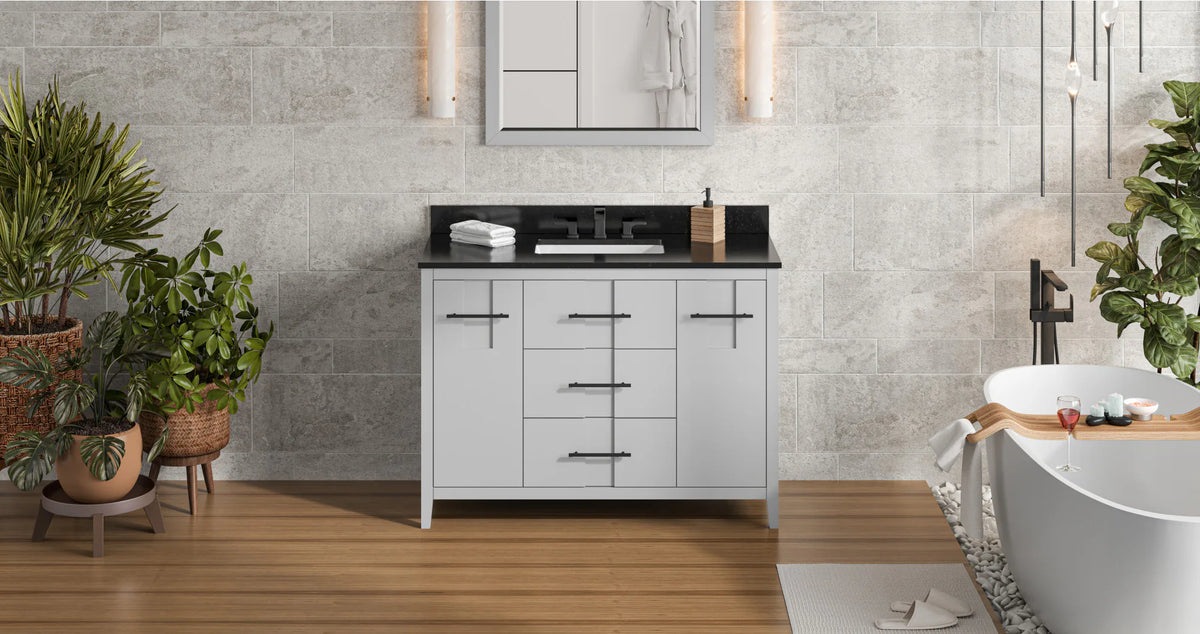 Katara 48'' Grey Vanity, Black Granite Vanity Top, undermount rectangle bowl VKITKAT48GRBGR