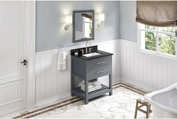 Wavecrest 30'' Grey Vanity, Black Granite Vanity Top, undermount rectangle bowl VKITWAV30GRBGR