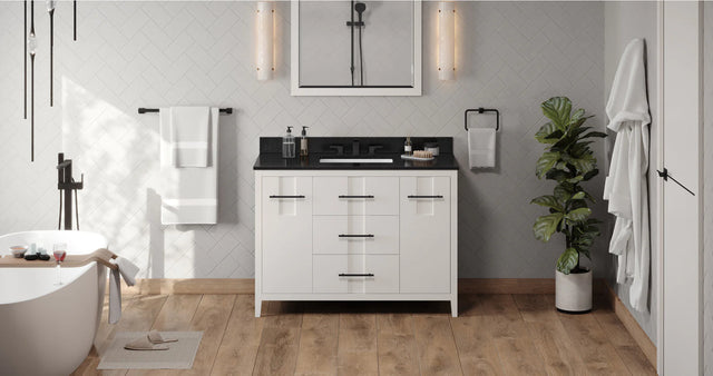 Katara 48'' White Vanity, Black Granite Vanity Top, undermount rectangle bowl VKITKAT48WHBGR