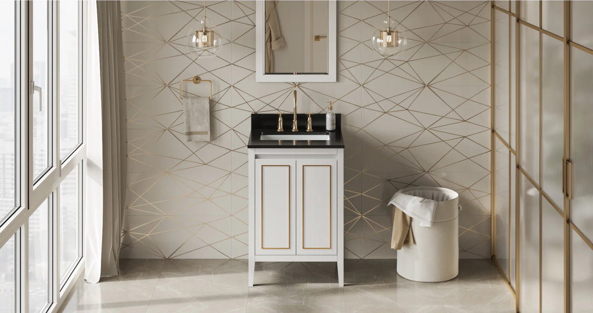 Percival 24'' White Vanity, Black Granite Vanity Top, undermount rectangle bowl VKITPER24WHBGR