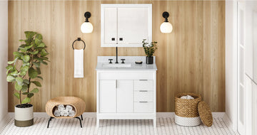 Theodora 36'' White Vanity, left offset, White Carrara Marble Vanity Top, undermount rectangle bowl VKITTHE36WHWCR