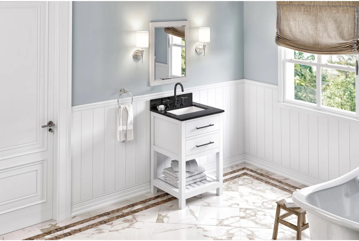 Wavecrest 24'' White Vanity, Black Granite Vanity Top, undermount rectangle bowl VKITWAV24WHBGR