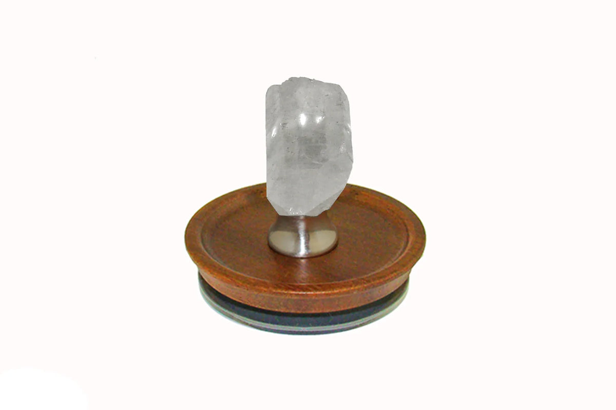 Crystal Quartz Single Point Knob on Acacia Wooden Lid by Gemstone Hardware CQP.L.15