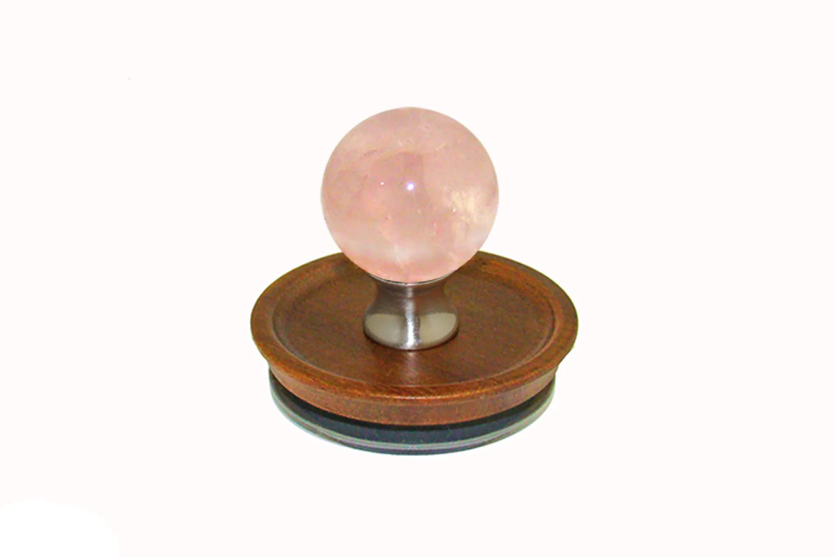 Rose Quartz Knob on Acacia Wooden Lid by Gemstone Hardware RSQZ.L.15