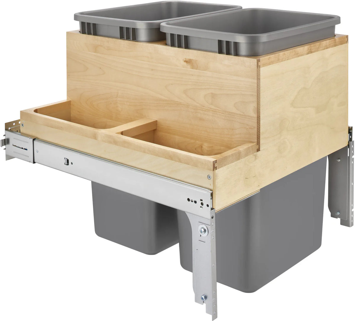 Rev-A-Shelf 21in Double 50 Qrt Top mount Waste Container w/ Side Storage 4WCTM-2450BBSCDM-2