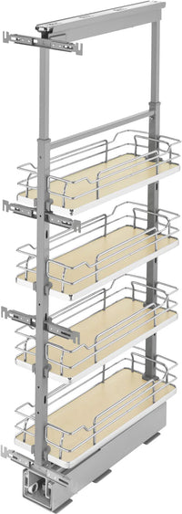 Rev-A-Shelf 8 in Chrome Solid Bottom Pantry Pullout Soft Close 5343-08-MP