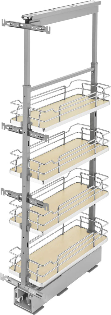 Rev-A-Shelf 8 in Chrome Solid Bottom Pantry Pullout Soft Close 5343-08-MP