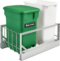 Rev-A-Shelf Aluminum 35 Qrt Waste Container Pull-Out w/Green Compost bin 5349-18CKGR-2