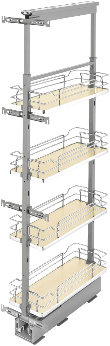 Rev-A-Shelf 8 in Chrome Solid Bottom Pantry Pullout Soft Close 5350-08-MP