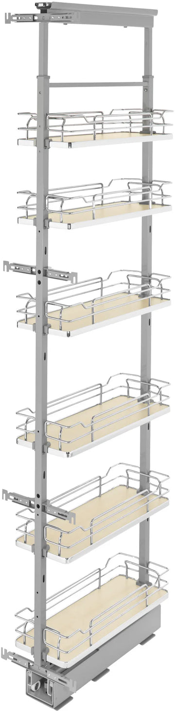 Rev-A-Shelf 8 in Chrome Solid Bottom Pantry Pullout Soft Close 5373-08-MP