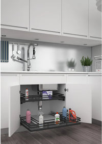 Rev-A-Shelf 33 in Orion Gray U-Shaped Solid Bottom Pull Out w/ Soft-Close 5386-33BCSCFL-FOG