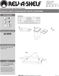 Rev-A-Shelf Vanity Door mount 8 Qrt. Waste Container 4SOWC-8-1