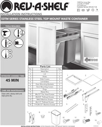 Rev-A-Shelf Double 35/8 Qrt Steel Top mount Waste Container 53TM-24GSCDM4-FL
