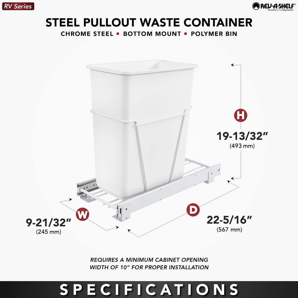 Rev-A-Shelf 30 Qrt Pull-Out Waste Container RV-9PBS