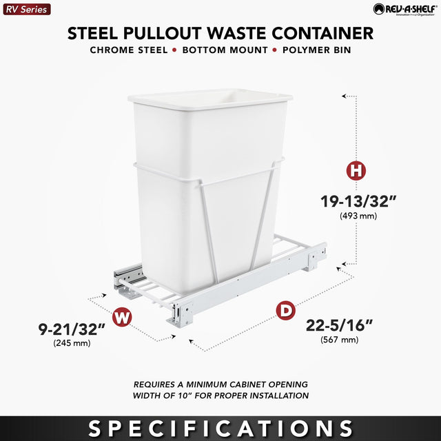 Rev-A-Shelf 30 Qrt Pull-Out Waste Container RV-9PBS