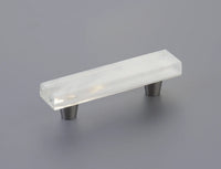 Fused Glass, Rectangular Pull 4-1/2'' x 1'' Overall, 3'' cc, Translucent White, Conical Stem, Brushed Stainless Steel 211060-TW-BSS