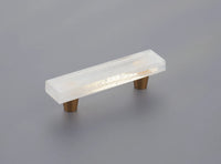 Fused Glass, Rectangular Pull 4-1/2'' x 1'' Overall, 3'' cc, Translucent White, Conical Stem, Gold 211060-TW-GLD