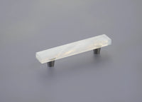 Fused Glass, Rectangular Pull 6'' x 1'' Overall, 4'' cc, Translucent White, Conical Stem, Brushed Stainless Steel 211061-TW-BSS