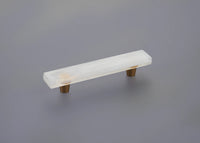 Fused Glass, Rectangular Pull 6'' x 1'' Overall, 4'' cc, Translucent White, Conical Stem, Gold 211061-TW-GLD
