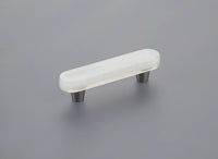Fused Glass, Oval Pull 4-1/2'' x 1'' Overall, 3'' cc, Translucent White, Conical Stem, Brushed Stainless Steel 211062-TW-BSS