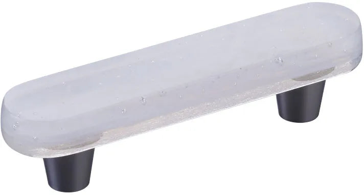 Fused Glass, Oval Pull 4-1/2'' x 1'' Overall, 3'' cc, Translucent White, Conical Stem