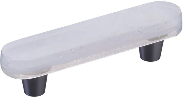 Fused Glass, Oval Pull 4-1/2'' x 1'' Overall, 3'' cc, Translucent White, Conical Stem