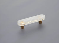 Fused Glass, Oval Pull 4-1/2'' x 1'' Overall, 3'' cc, Translucent White, Conical Stem, Gold 211062-TW-GLD