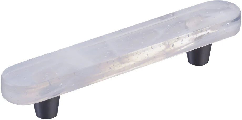 Fused Glass, Oval Pull 6'' x 1'' Overall, 4'' cc, Translucent White, Conical Stem