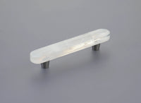 Fused Glass, Oval Pull 6'' x 1'' Overall, 4'' cc, Translucent White, Conical Stem, Brushed Stainless Steel 211063-TW-BSS