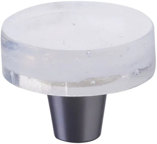 Fused Glass, Small Round Knob 1-1/2'' Dia, Translucent White, Conical Stem