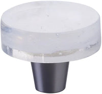 Fused Glass, Small Round Knob 1-1/2'' Dia, Translucent White, Conical Stem