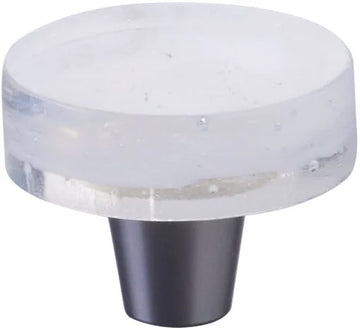 Fused Glass, Small Round Knob 1-1/2'' Dia, Translucent White, Conical Stem