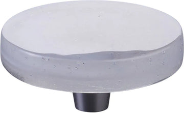 Fused Glass, Large Round Knob 2-1/2'' Dia, Translucent White, Conical Stem
